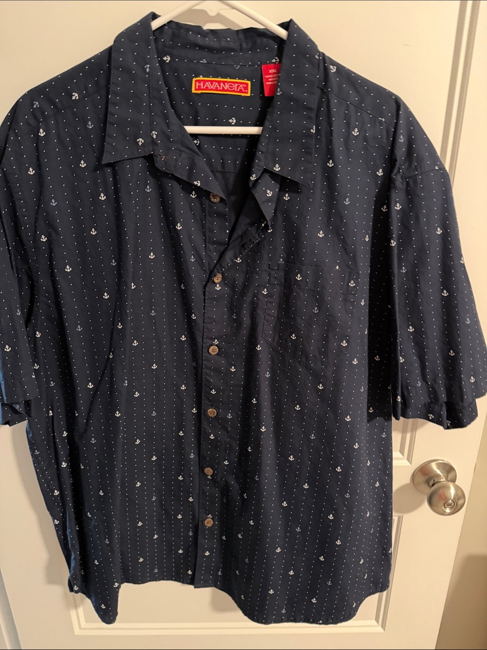 Havanetta Men's Navy Anchor-Print Short Sleeve Button-Down Shirt